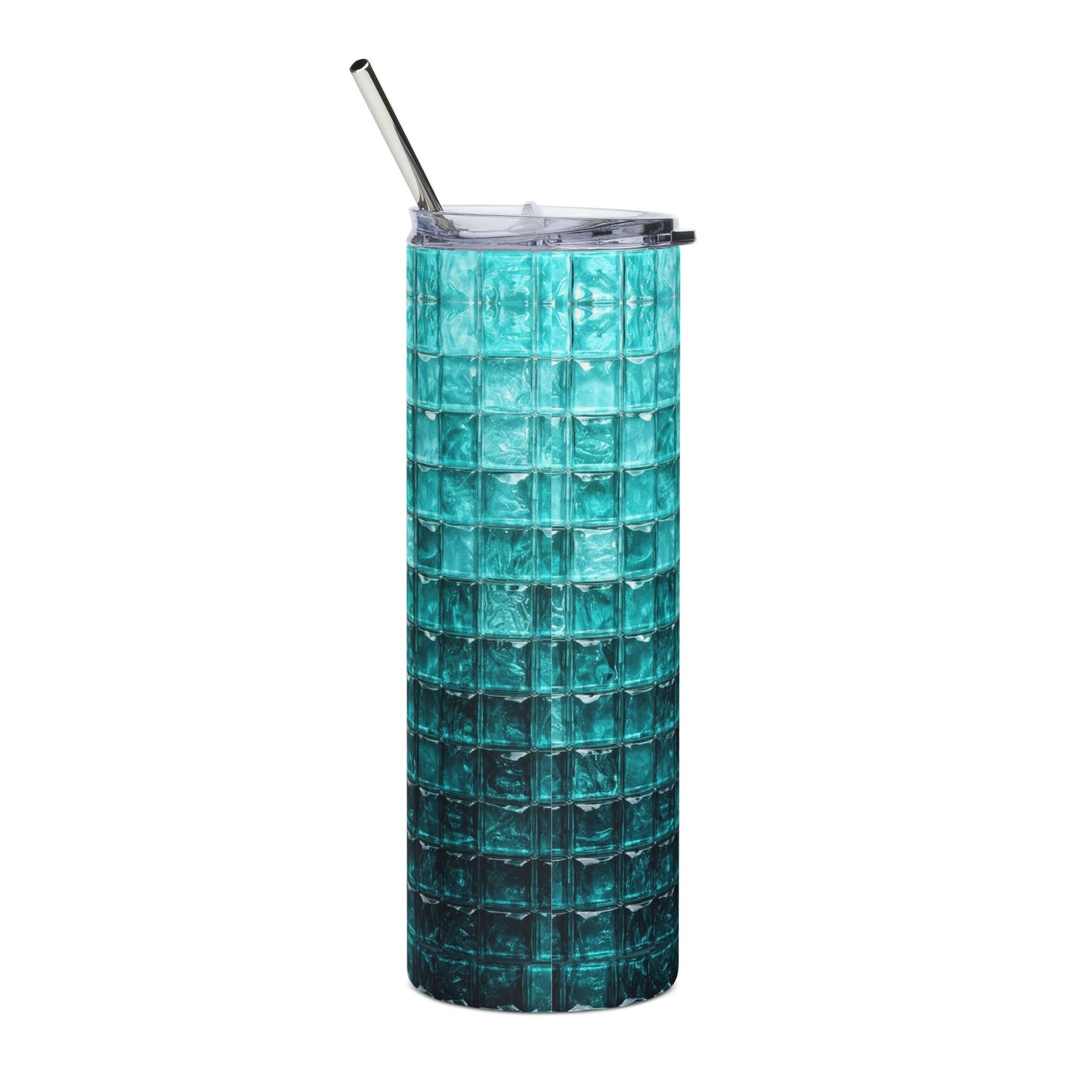 Custom Teal Tile Gradient Tumbler 20oz | Personalized Stainless Steel Tumbler