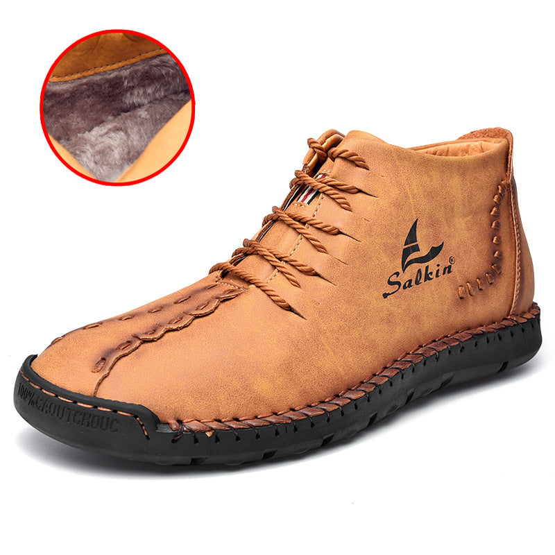 New Men's Martin Boots Plus Size Medium Leather Plus Velvet