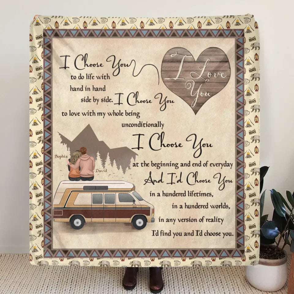 Personalized Couple Fleece Throw Blanket & Quilt - Gift Idea For Couple/Husband Wife/Camping Lover - I Choose You
