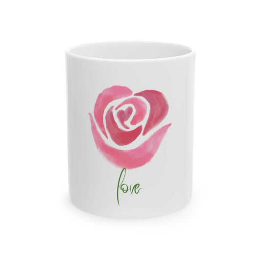 Ceramic Rose Mug - Love Inspired, Gift for Her, Romantic Tea Cup, Mother's Day Gift, Wedding Favor, Floral Coffee Mug