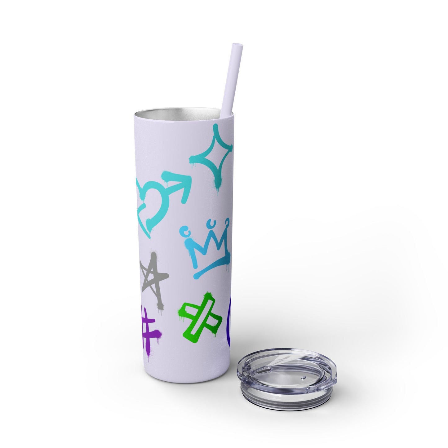 Trendy Skinny Tumbler with Straw, 20oz | Unique Graffiti Style Drinkware for Teens, Gifts, Parties, and Everyday Use