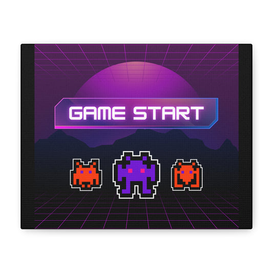 Retro Game Start Canvas Art Print | 80s Gaming Wall Decor, Gamer Gift, Pixel Art, Nostalgic Artwork, Home Decor