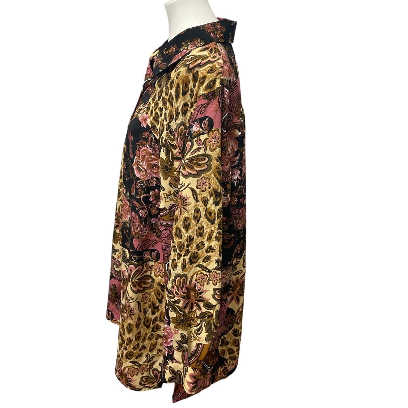 Brylane Woman 20W Floral Paisley Long Sleeve Flowy Polyester Button Up Blouse