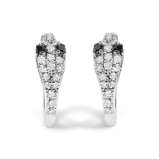 10K White Gold 1/5 Cttw Diamond Snake Eyes Huggy Hoop Earrings-0