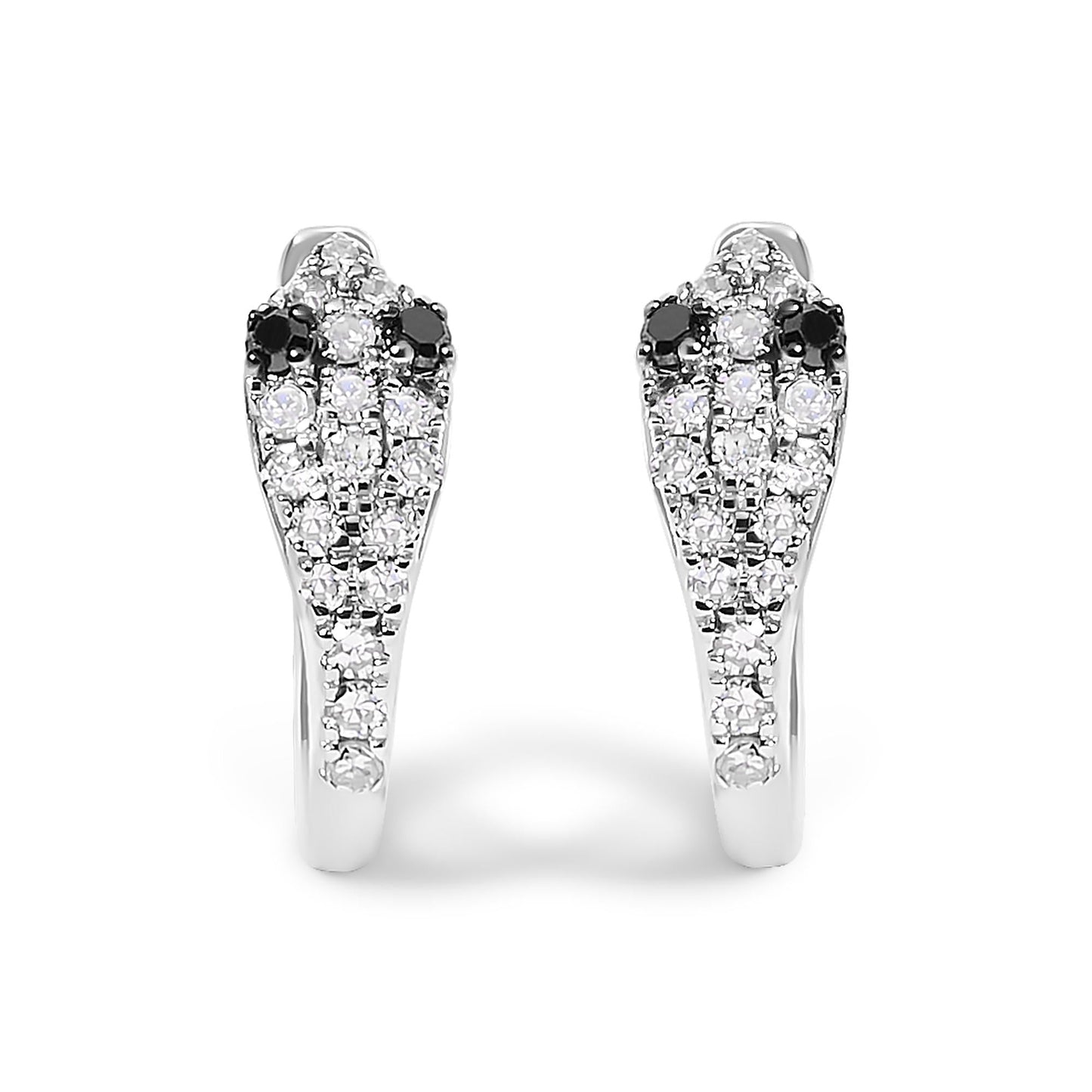10K White Gold 1/5 Cttw Diamond Snake Eyes Huggy Hoop Earrings-0
