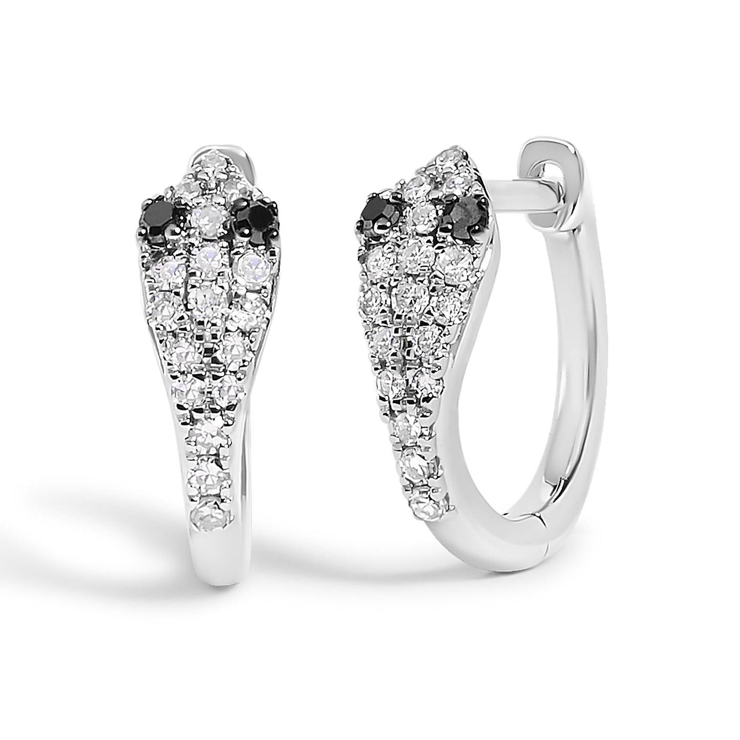 10K White Gold 1/5 Cttw Diamond Snake Eyes Huggy Hoop Earrings-1