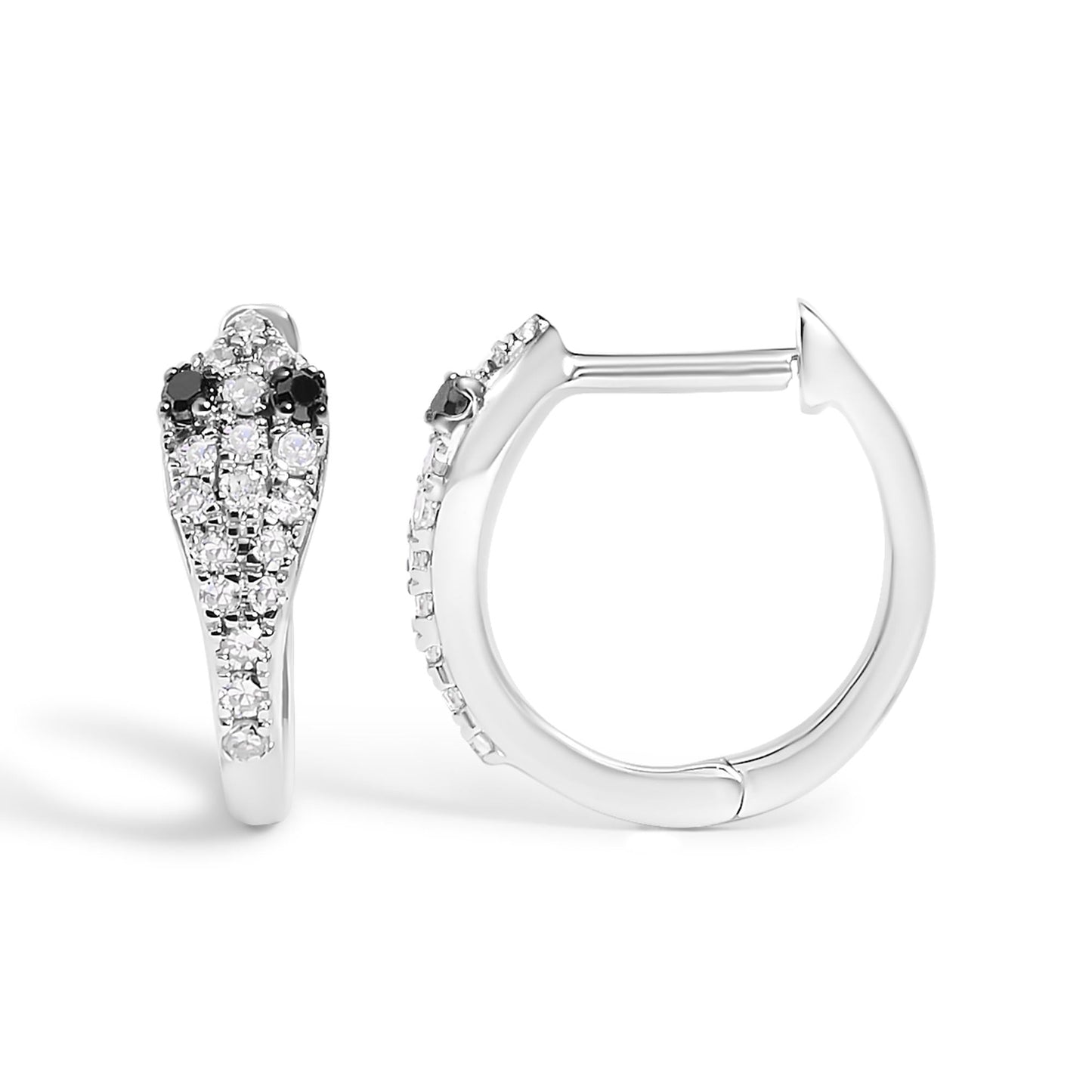10K White Gold 1/5 Cttw Diamond Snake Eyes Huggy Hoop Earrings-3