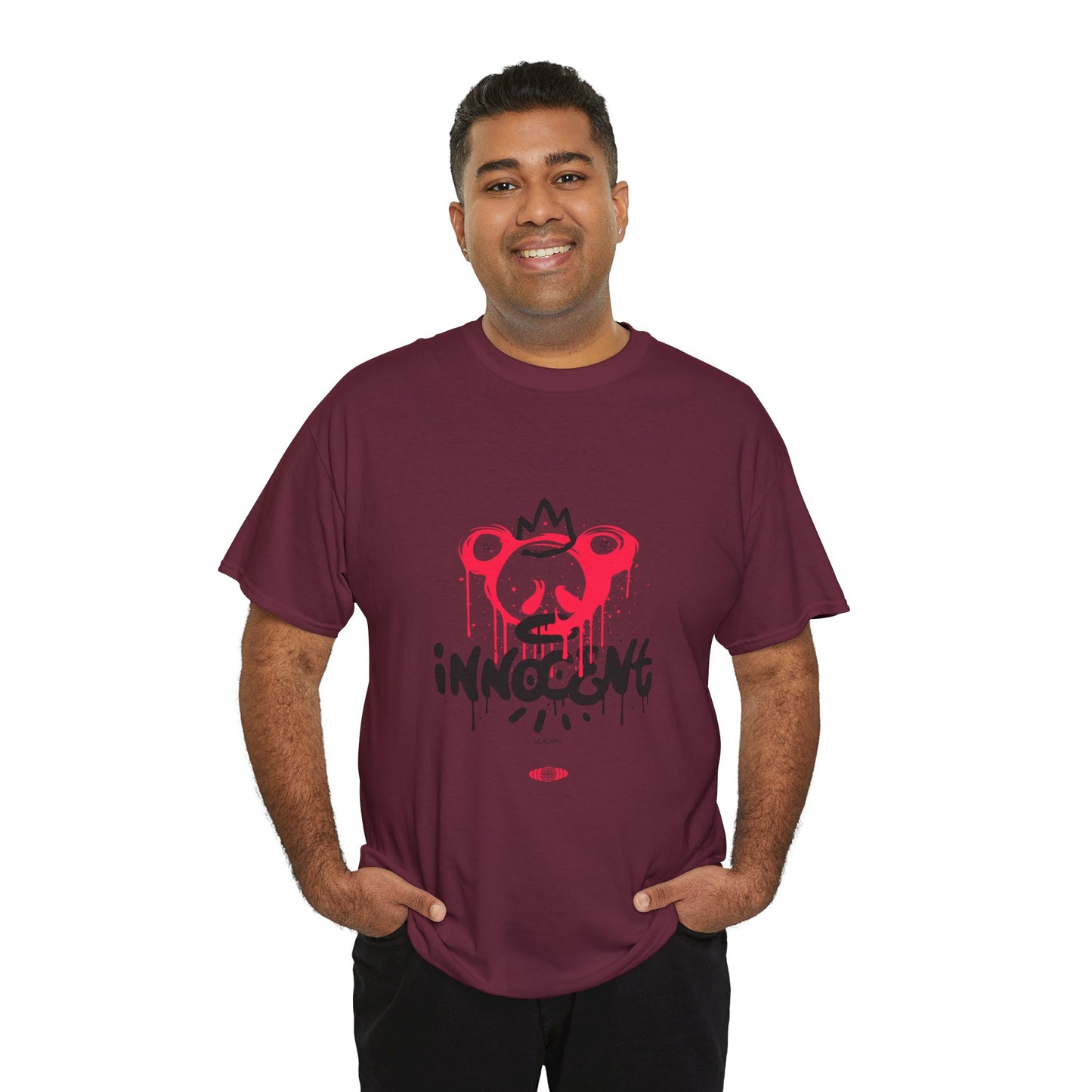 Edgy Graphic Tee: 'Innocent' Design, Urban Fashion, Streetwear, Unisex Cotton T-Shirt, Music Festivals, Casual Wear