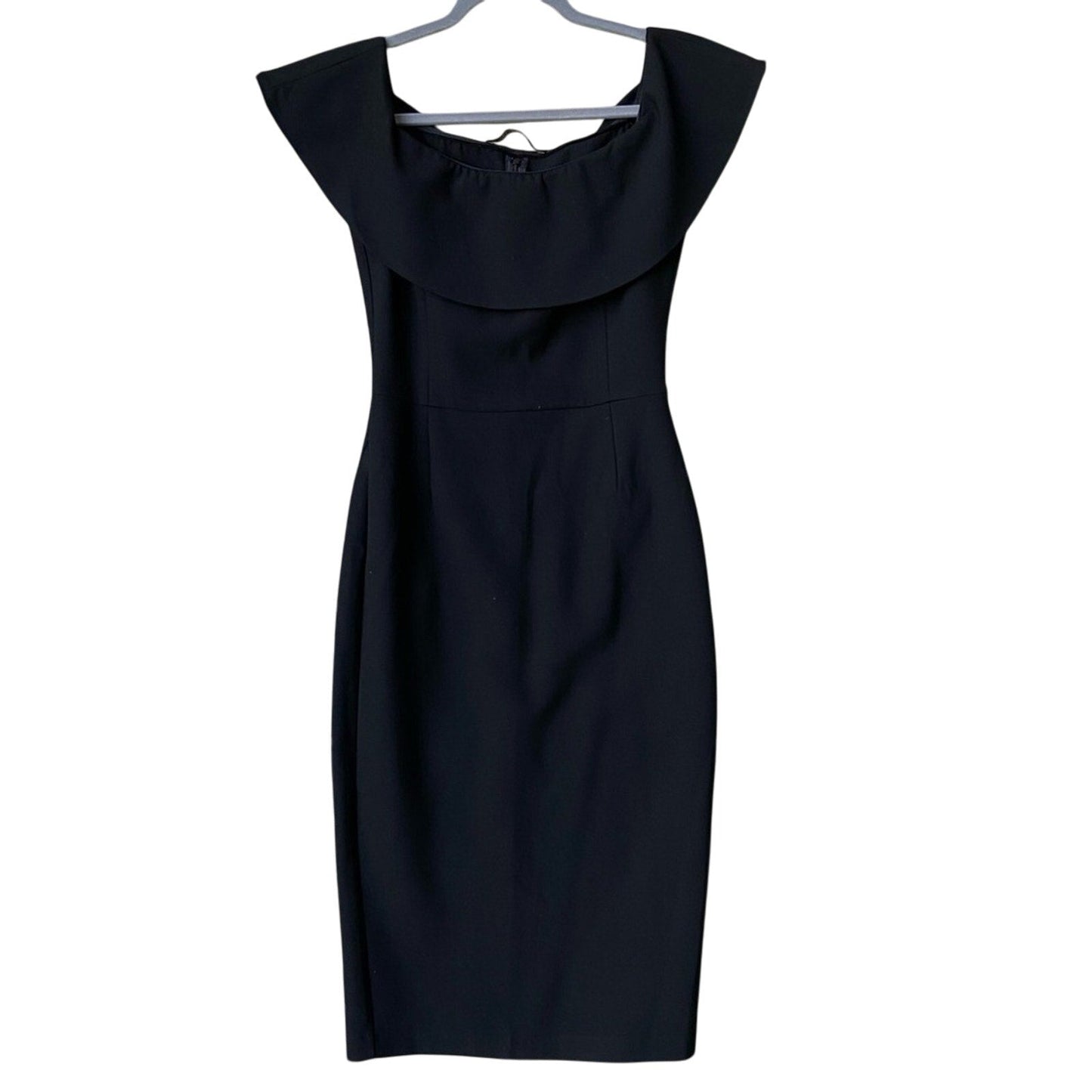 Zara Basic Womens Small Black 100% Polyester LBD Midi Off Shoulder Bodycon Dress