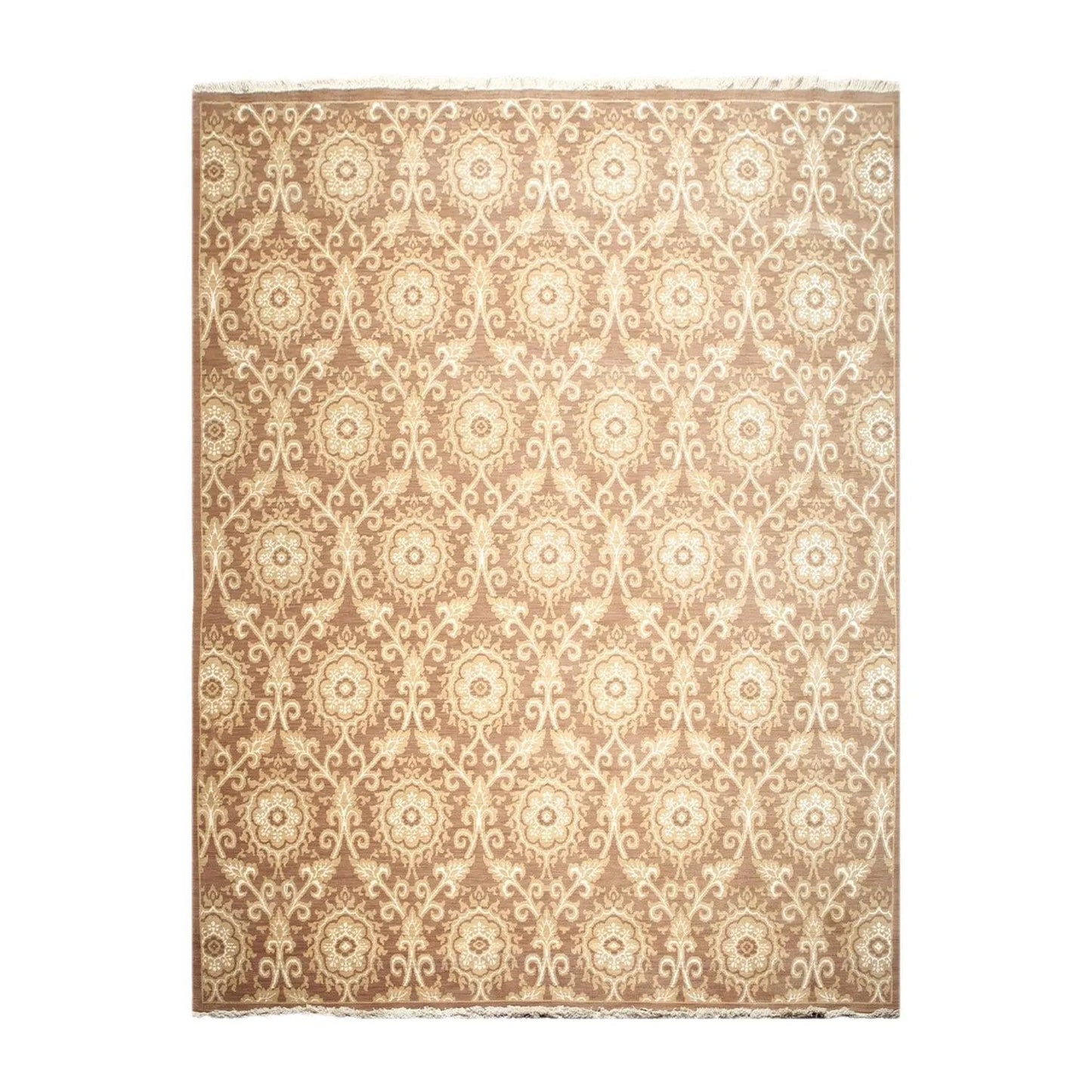 9' x 12' hand knotted Wool Damask Pattern Oriental Area Rug full pile 9x12 Brown-1
