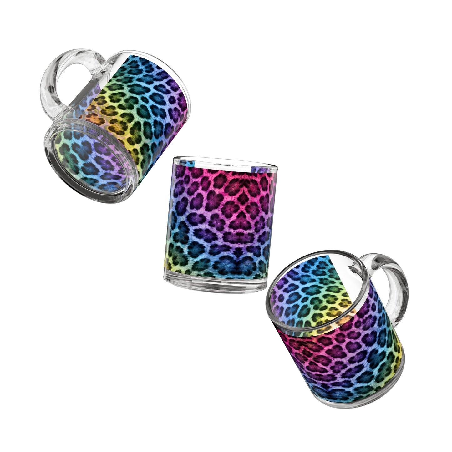 Rainbow Leopard Print Glass Mug Colorful Animal Pattern, 10oz