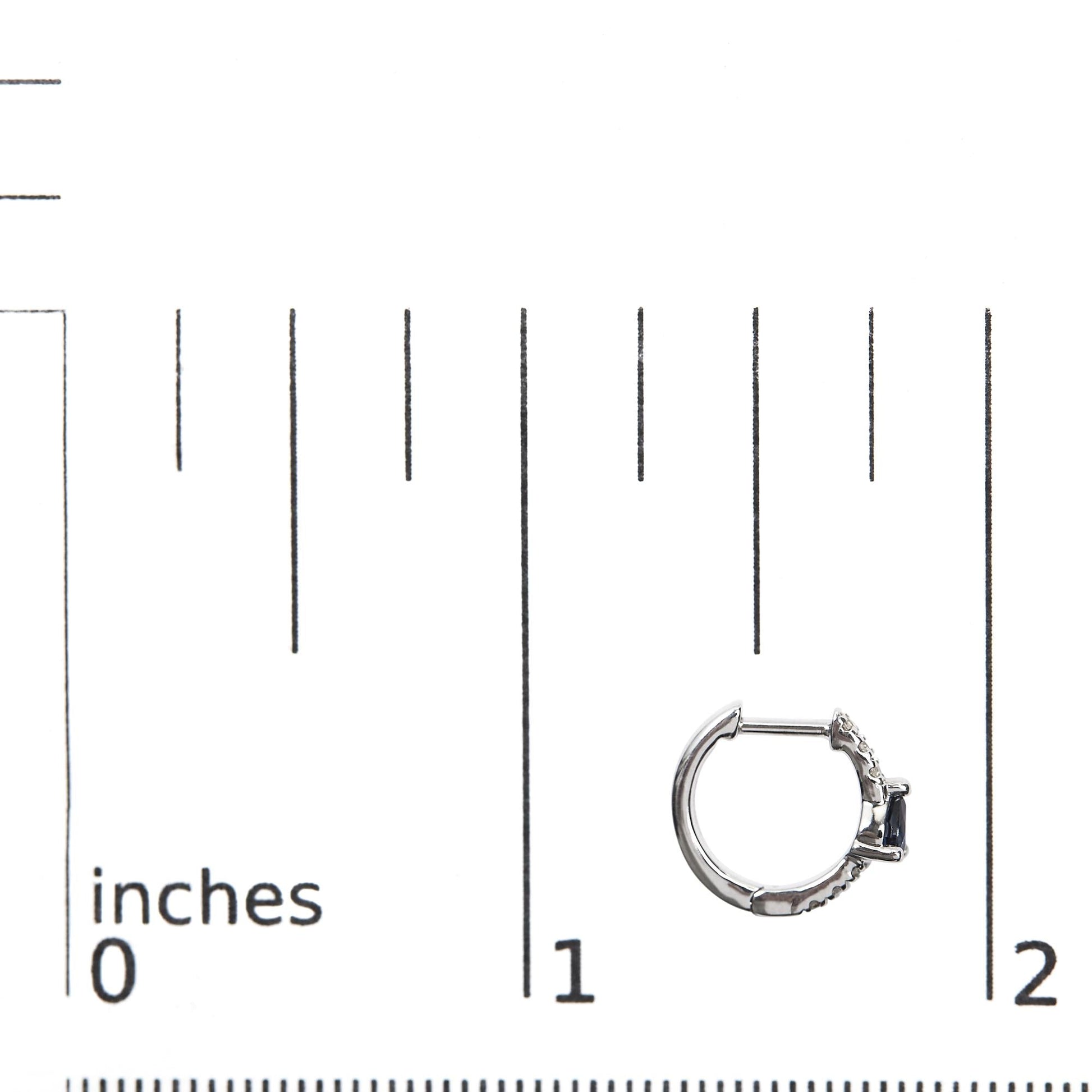 10K White Gold Pear Shaped Blue Sapphire and 1/10 Cttw Diamond Huggy Hoop Earrings (H-I Color, I1-I2 Clarity)-4