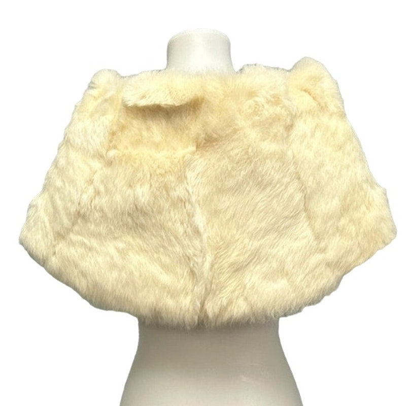 Vintage Cream Real Animal Fur Front Clasp Womens Super Soft Satin Lined Capelet