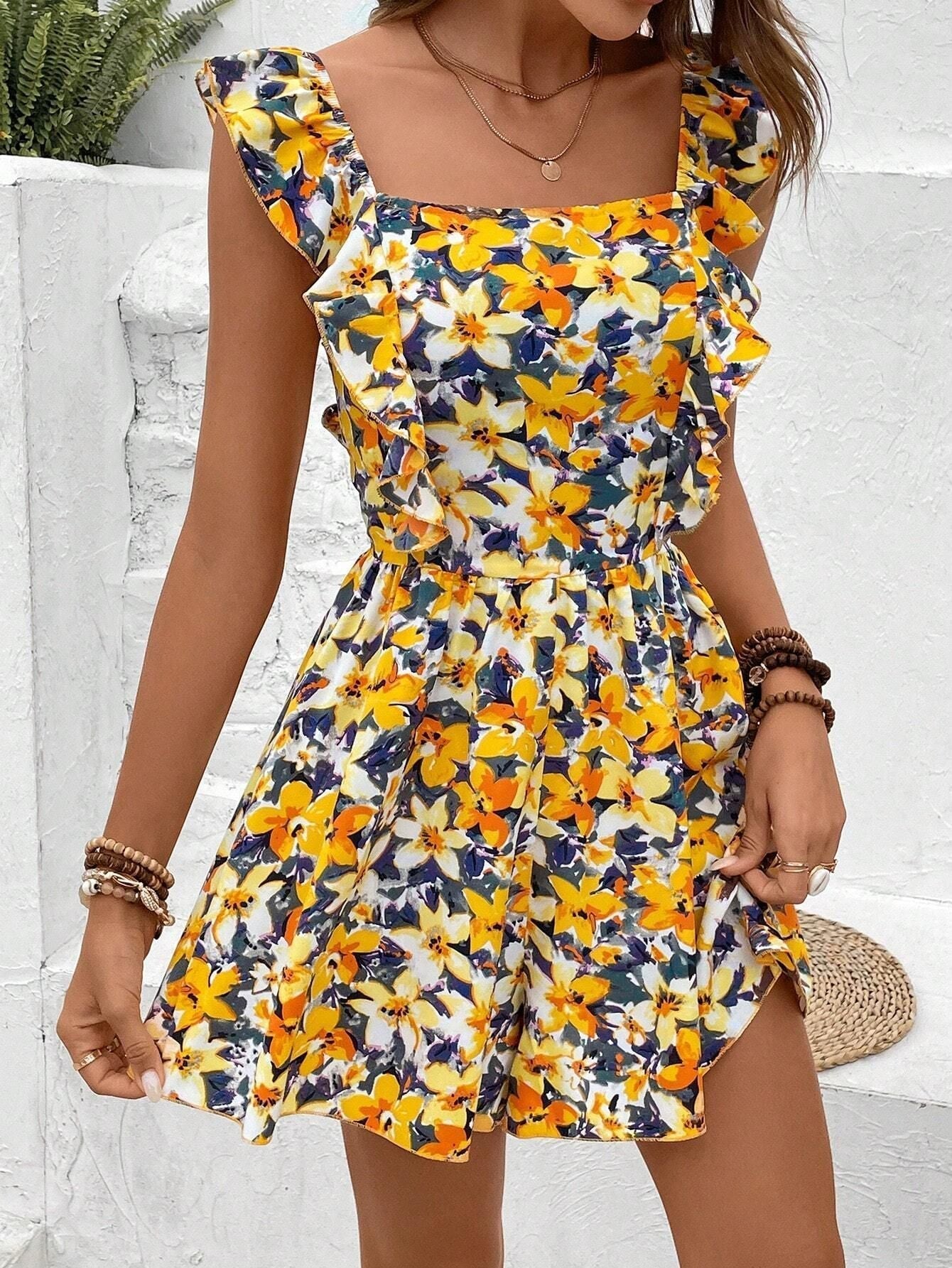 🌸 Women's Sleeveless Square Neck Printed Jumpsuit