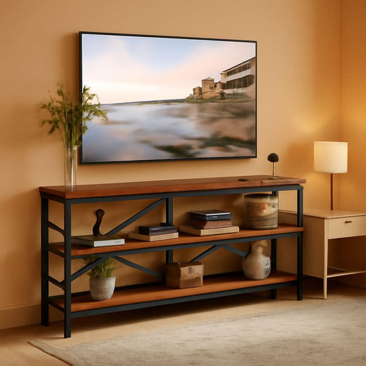 Sofa Table 70.8 Inch Long 3 Tier Open Storage Brown-0