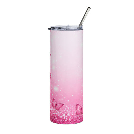 Pink Butterfly 20oz Stainless Tumbler — Sparkle Ombre Travel Cup