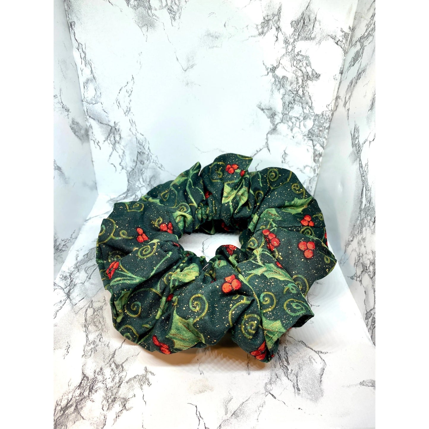 Glitter Holly Christmas Scrunchie