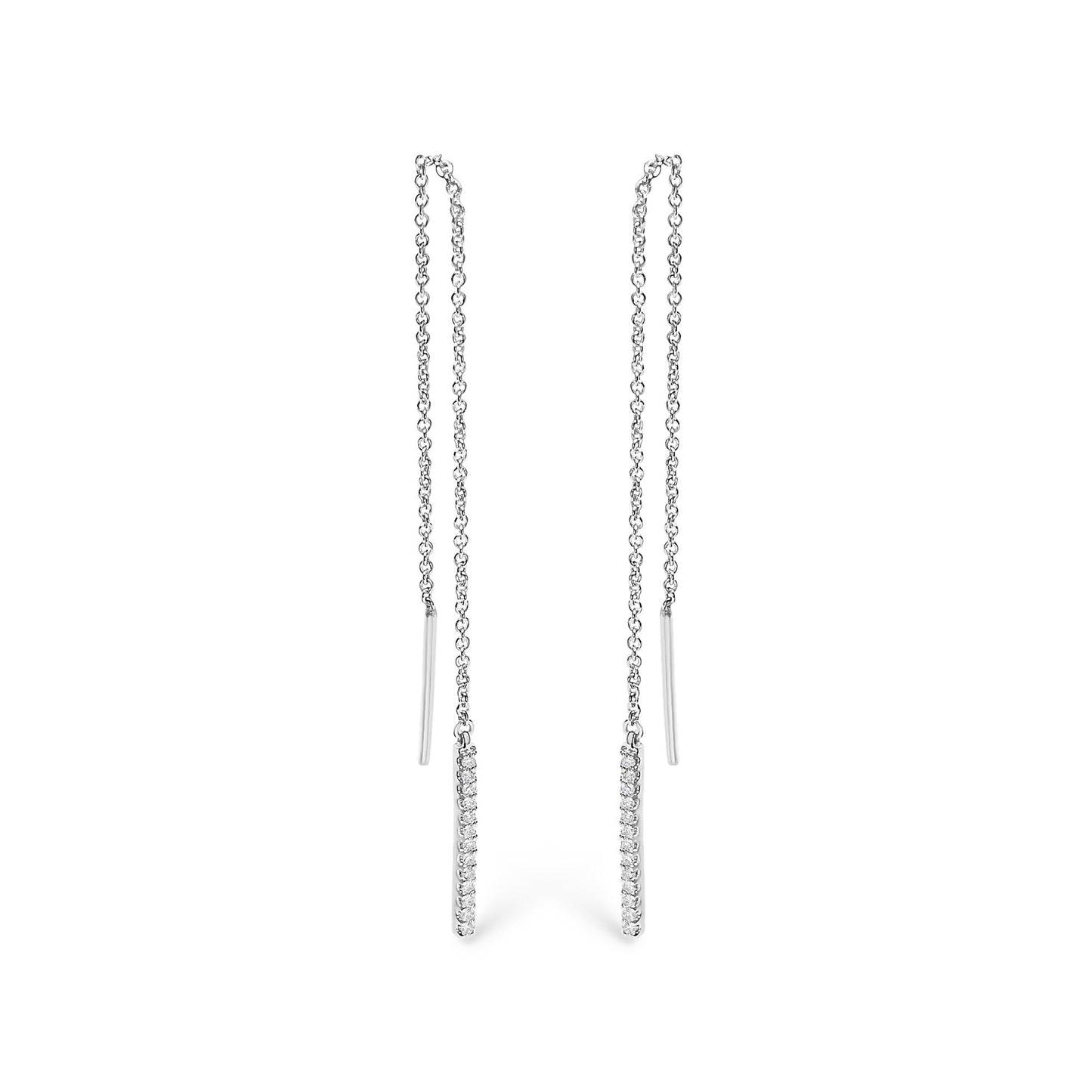 10K White Gold 1/10 Cttw Diamond Threader Earrings-0