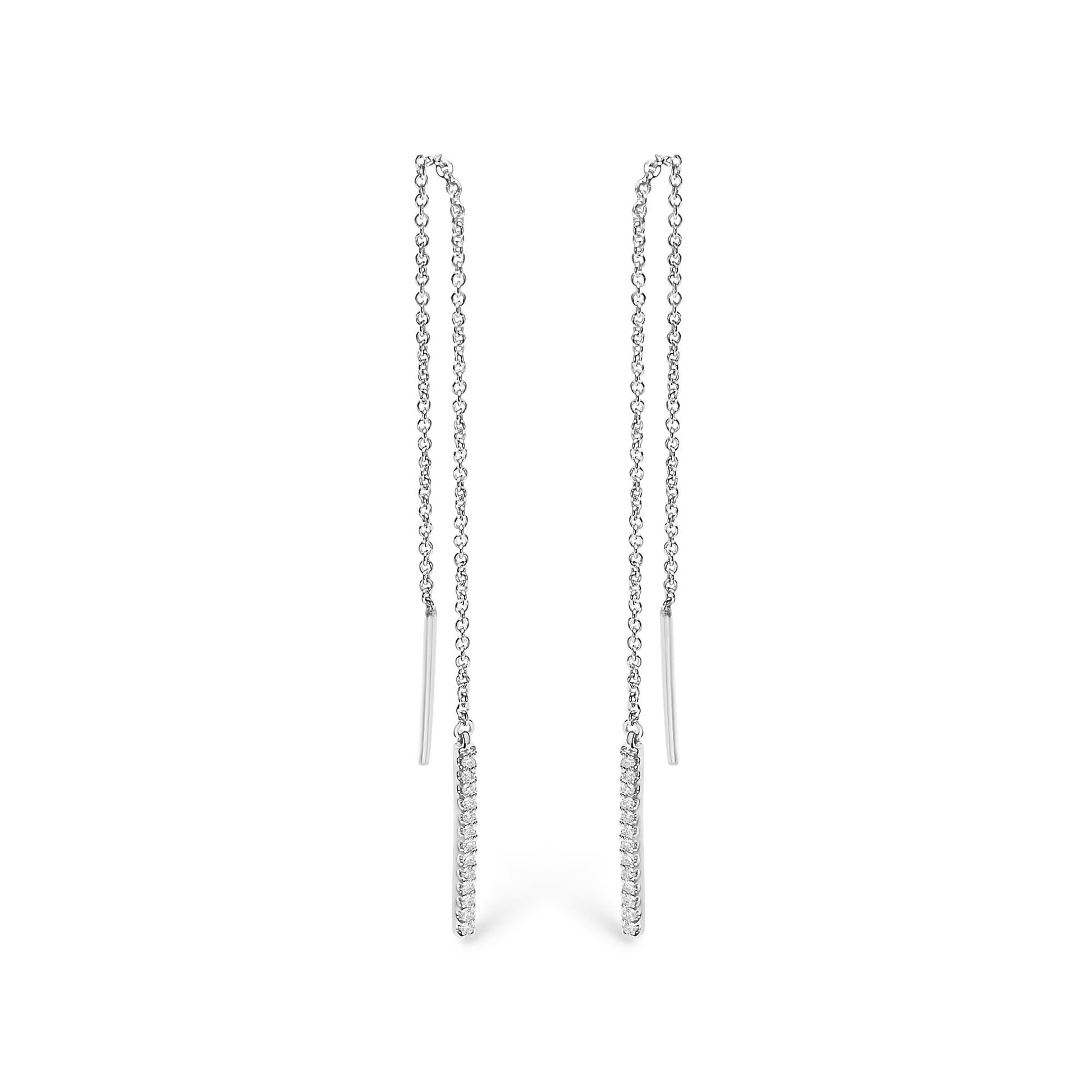 10K White Gold 1/10 Cttw Diamond Threader Earrings-0