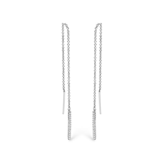 10K White Gold 1/10 Cttw Diamond Threader Earrings-0