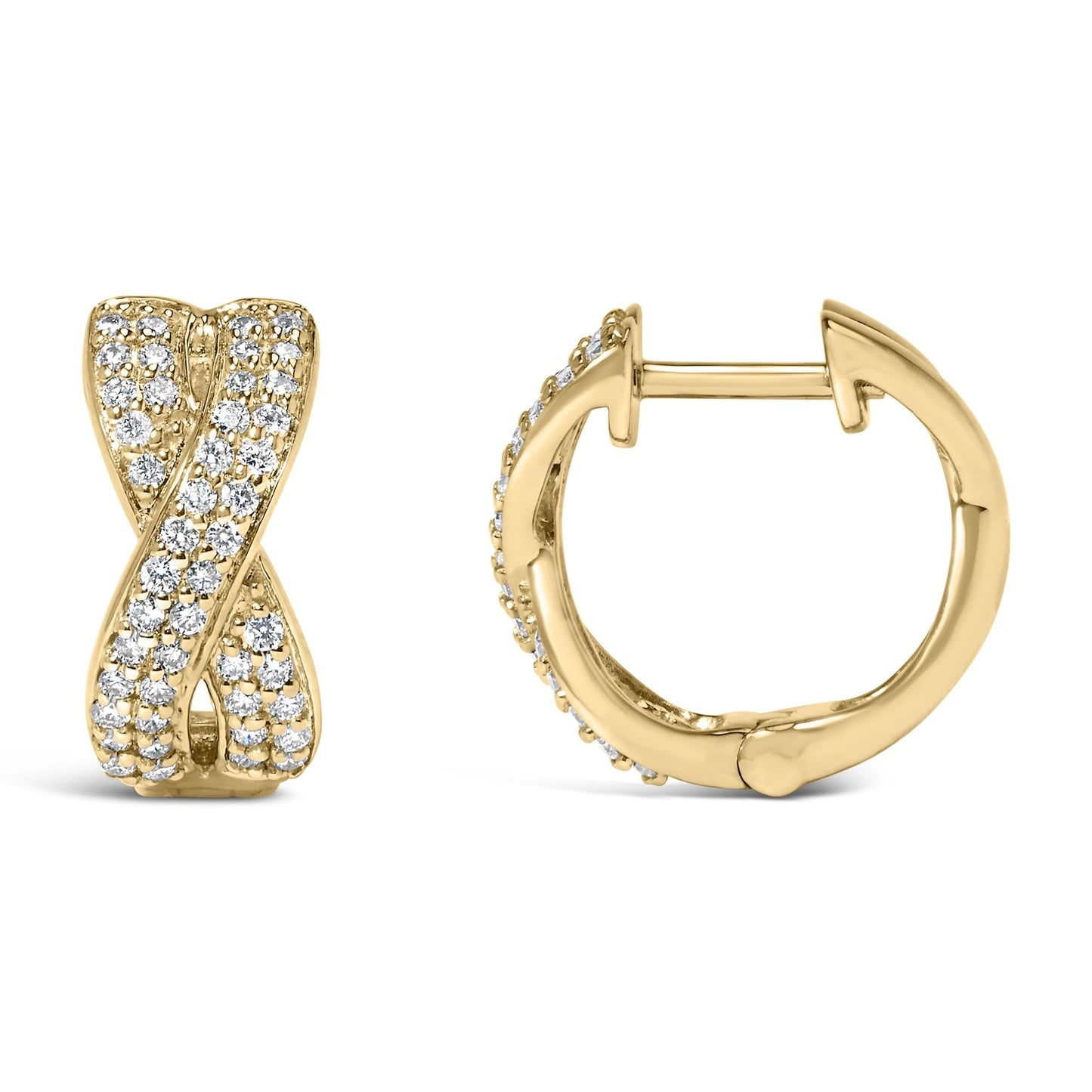 14K Yellow Gold 1/3 Cttw Diamond Criss Cross Huggie Hoop Earrings (G-H Color, SI2-I1 Clarity)-3