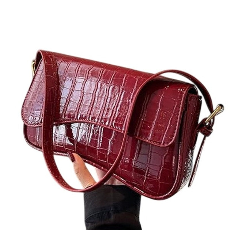 New Womens Crocodile Red PU Leather Removeable Straps Small Shoulder Bag Clutch