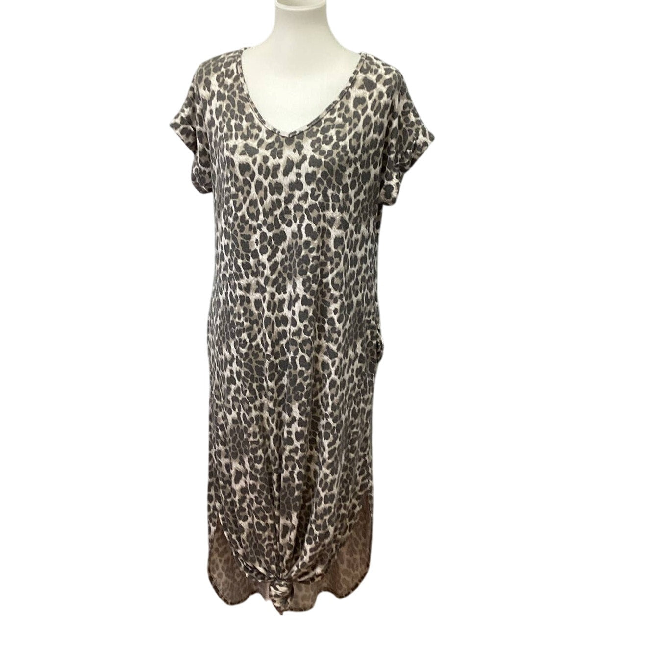 Jess Lea Womens Medium V-Neck Polyester Blend Animal Leopard  TShirt Maxi Dress