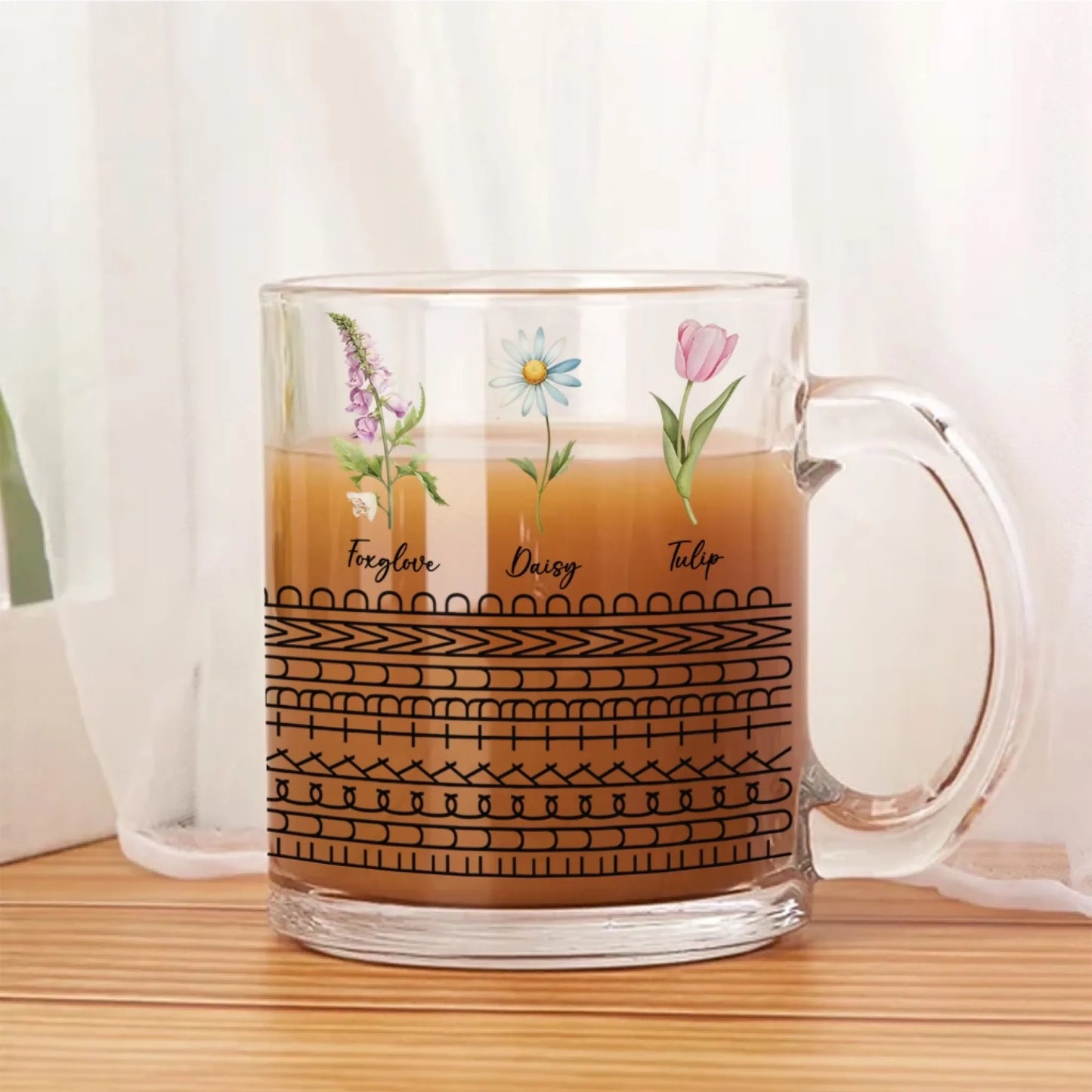 Personalized Birthmonth Flower Glass Mug