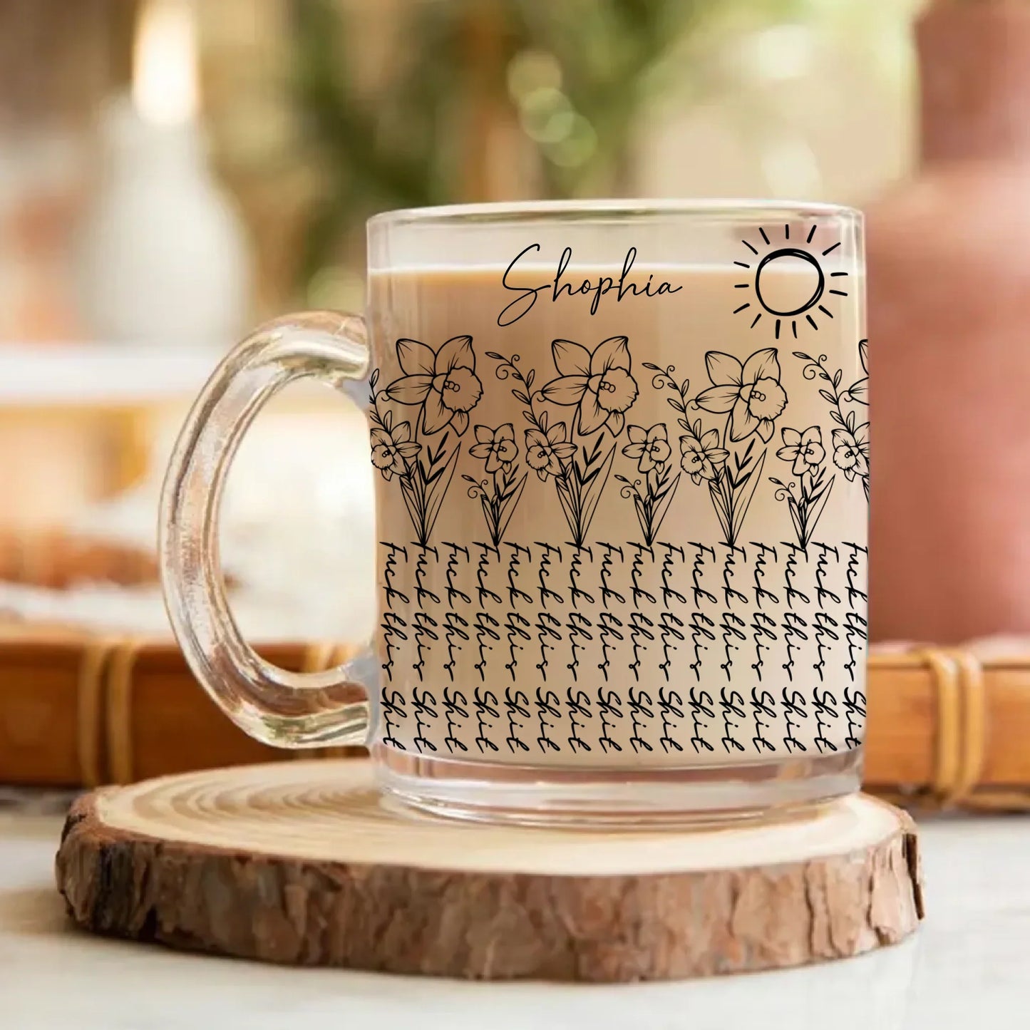 Personalized Birthmonth Flower Glass Mug