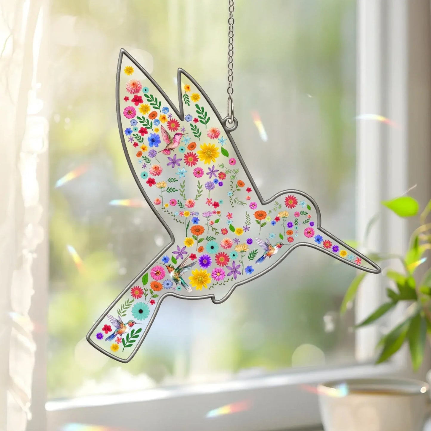 Personalized FDT Humming Bird Hidden Message Garden Decoration - Custom 1 layer Acrylic Window Hanging