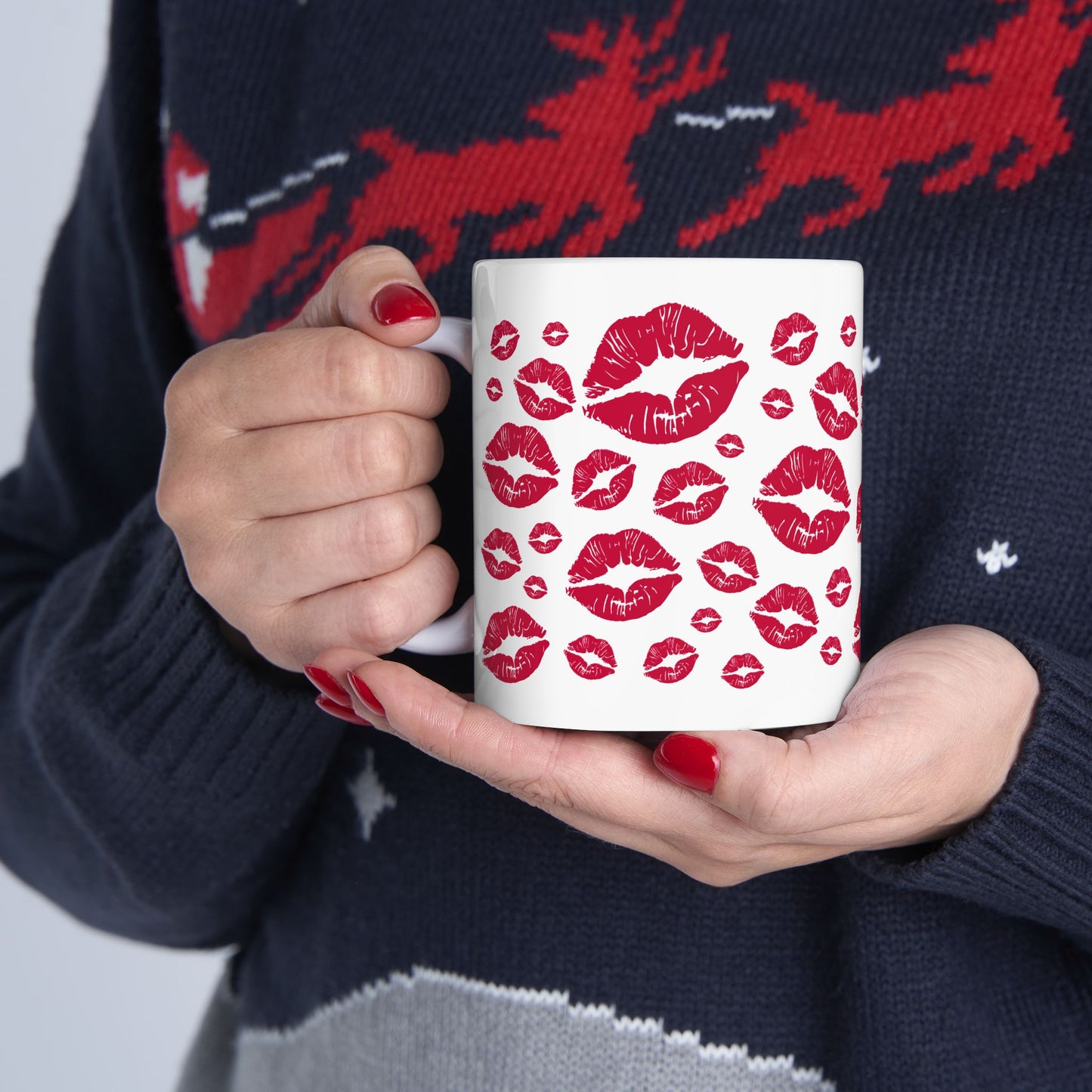 Romantic Kiss Print Ceramic Mug, Perfect for Valentine's Day Gift, Couples Coffee Mug, Lip Print Tea Cup, Cute Kitchen Decor