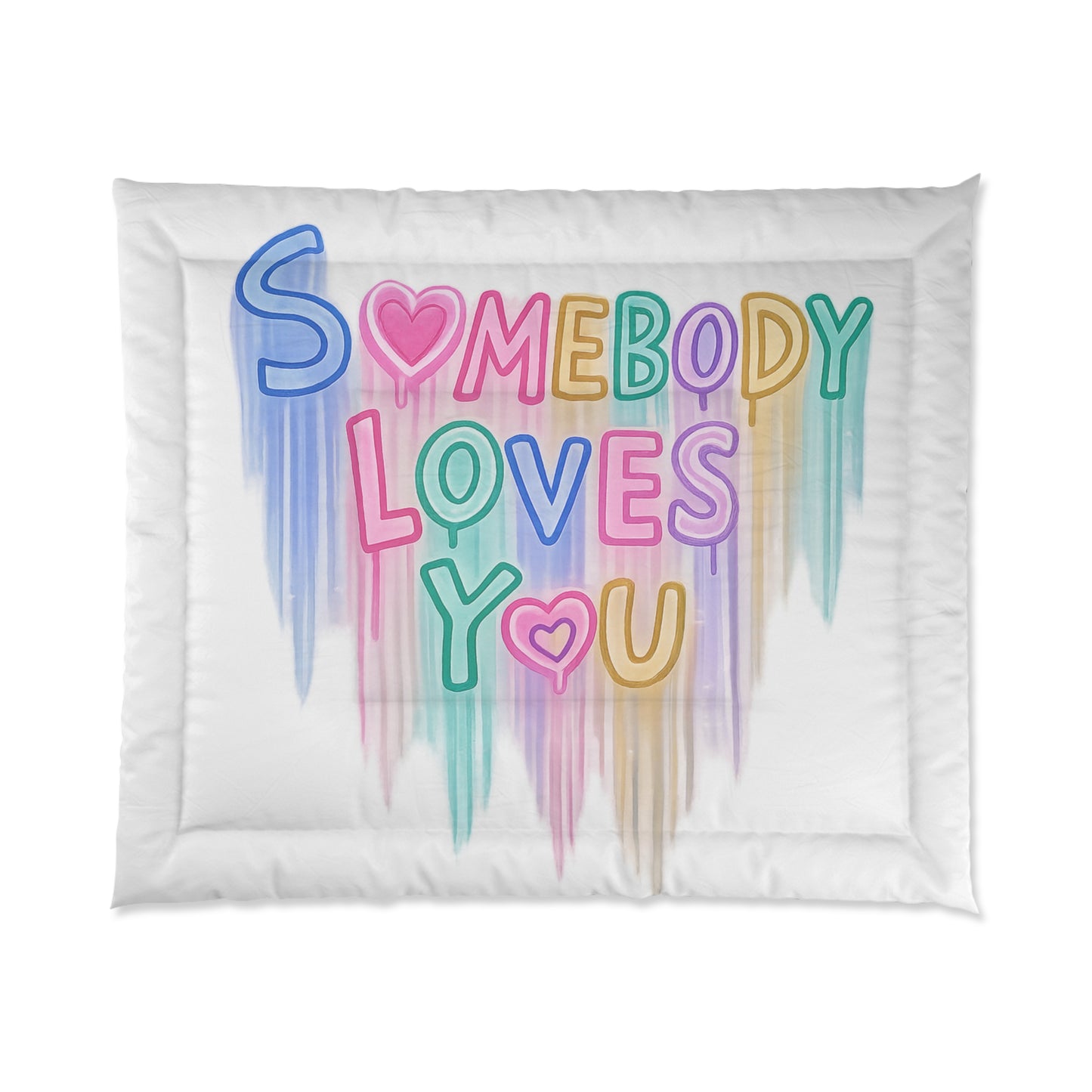 Somebody Loves You Comforter – Pastel Rainbow Heart Bedding
