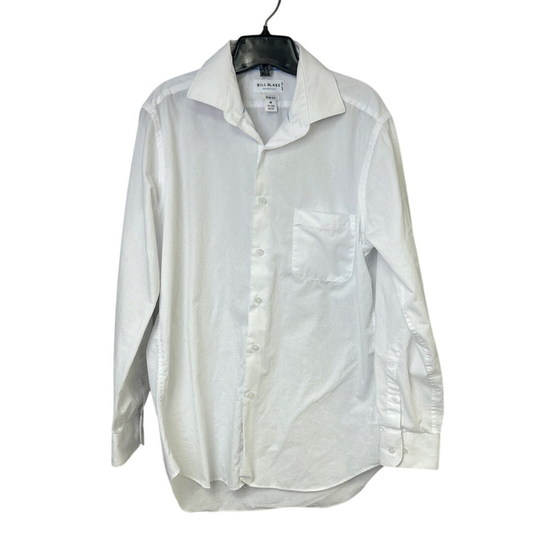 Bill Blass Essentials Mens Medium White Long Sleeve Collared Button Up Shirt