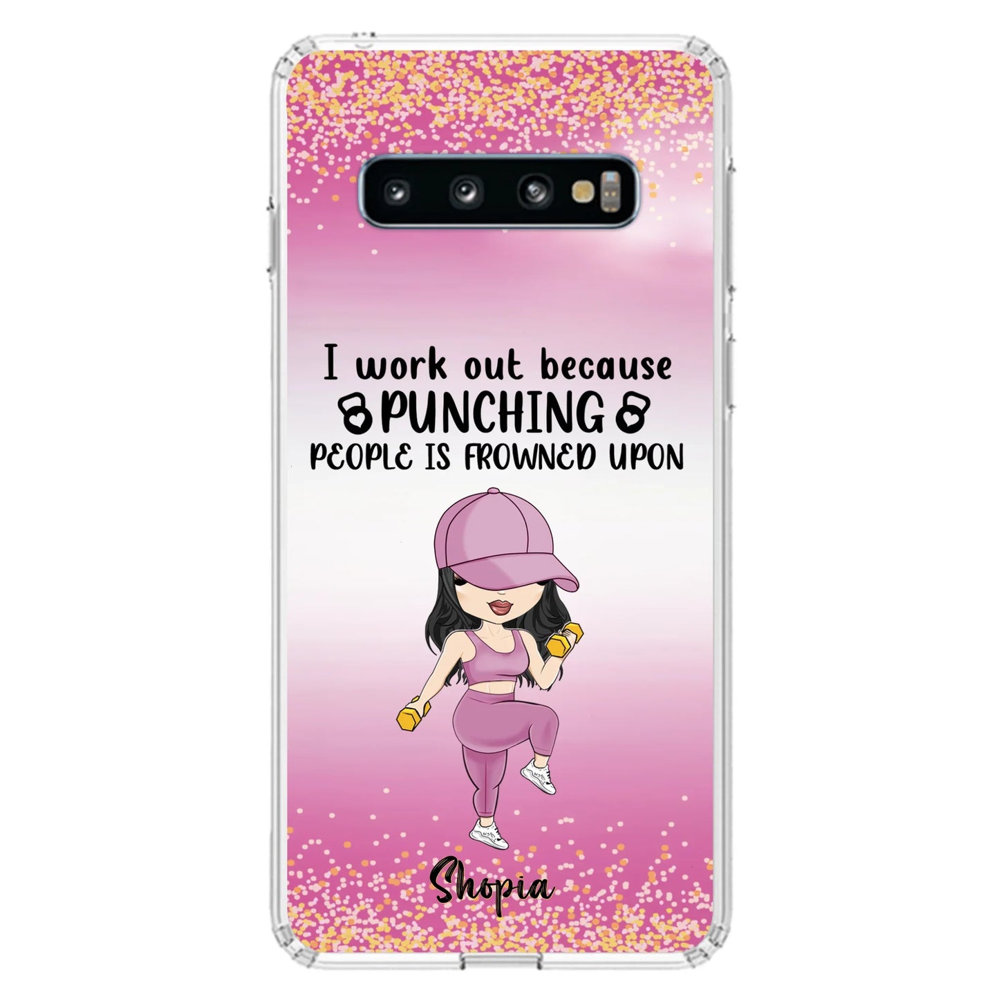Custom Personalized Gym Girl Chibi Phone Case - Gift Idea For Gym Lovers - I Worked Out Because Punching People Is Frowned Upon - Cases For iPhone And Samsung