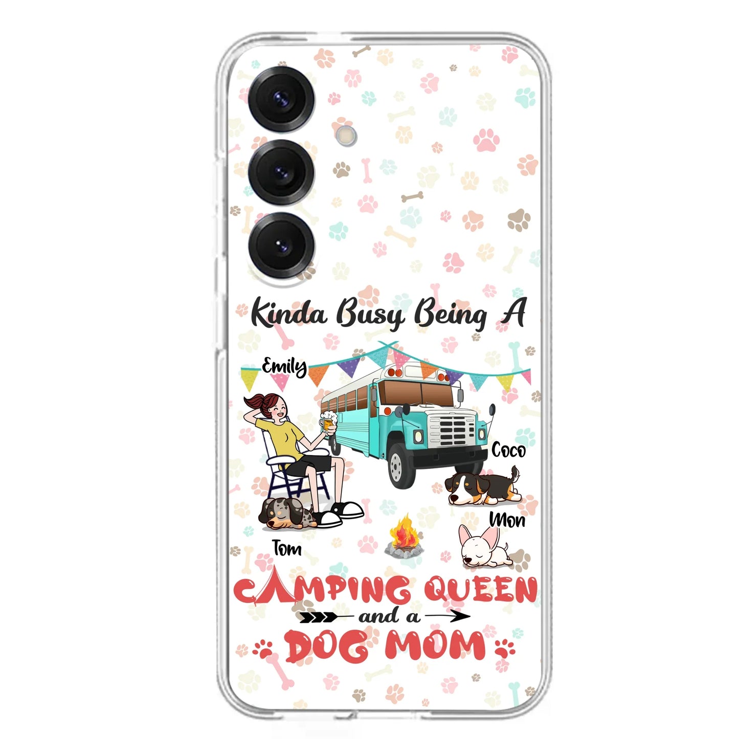 Custom Personalized Camping Queen Phone Case - Upto 3 Dogs - Gift Idea For Dog Lovers - Kinda Busy Being A Camping Queen And A Dog Mom - Case For iPhone/Samsung