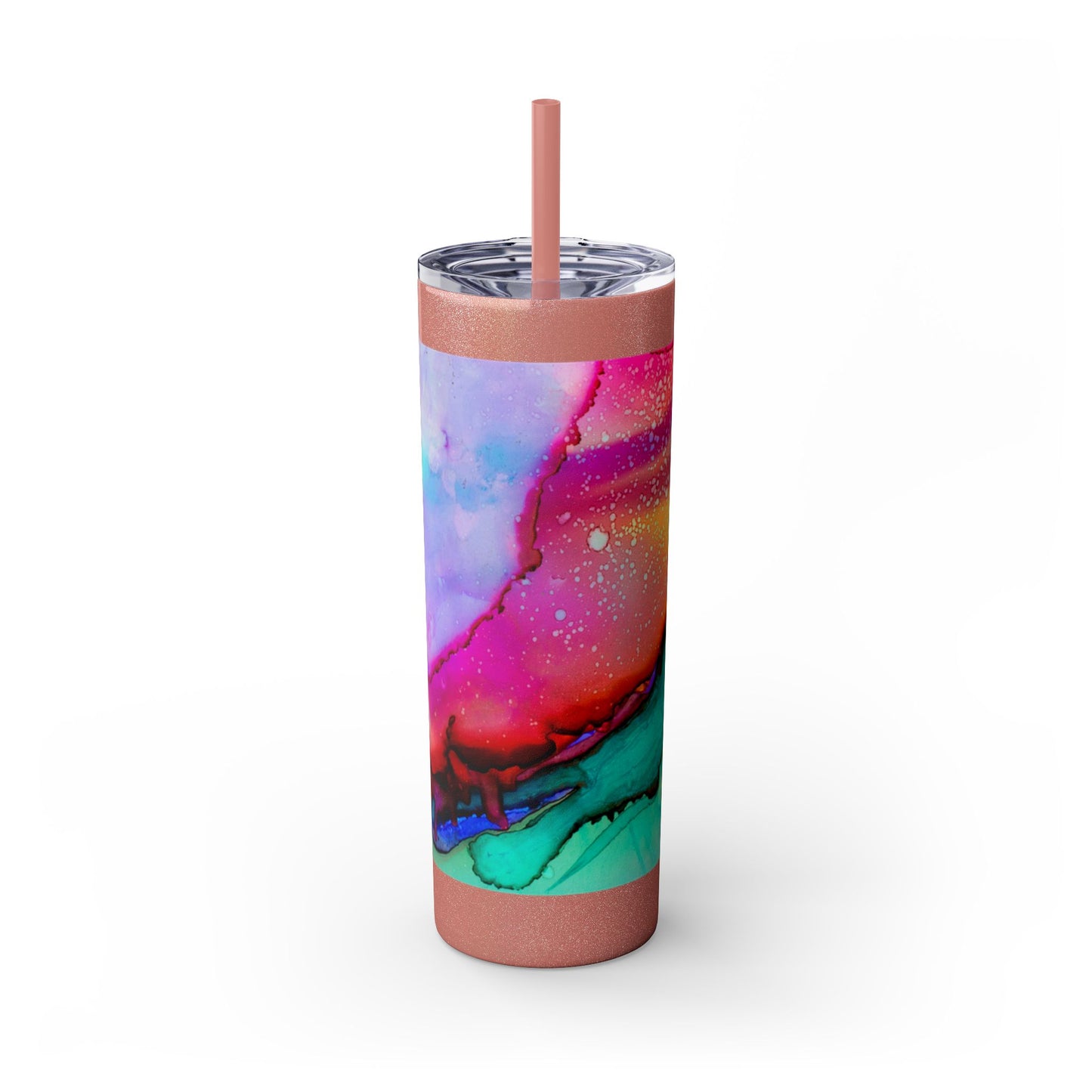Beautiful Watercolor Splatter Skinny Tumbler with Straw - 20oz, Vibrant Colorful Drinkware for Every Occasion, Perfect Gift for Friends, Reusable Travel Mug, Water [...]