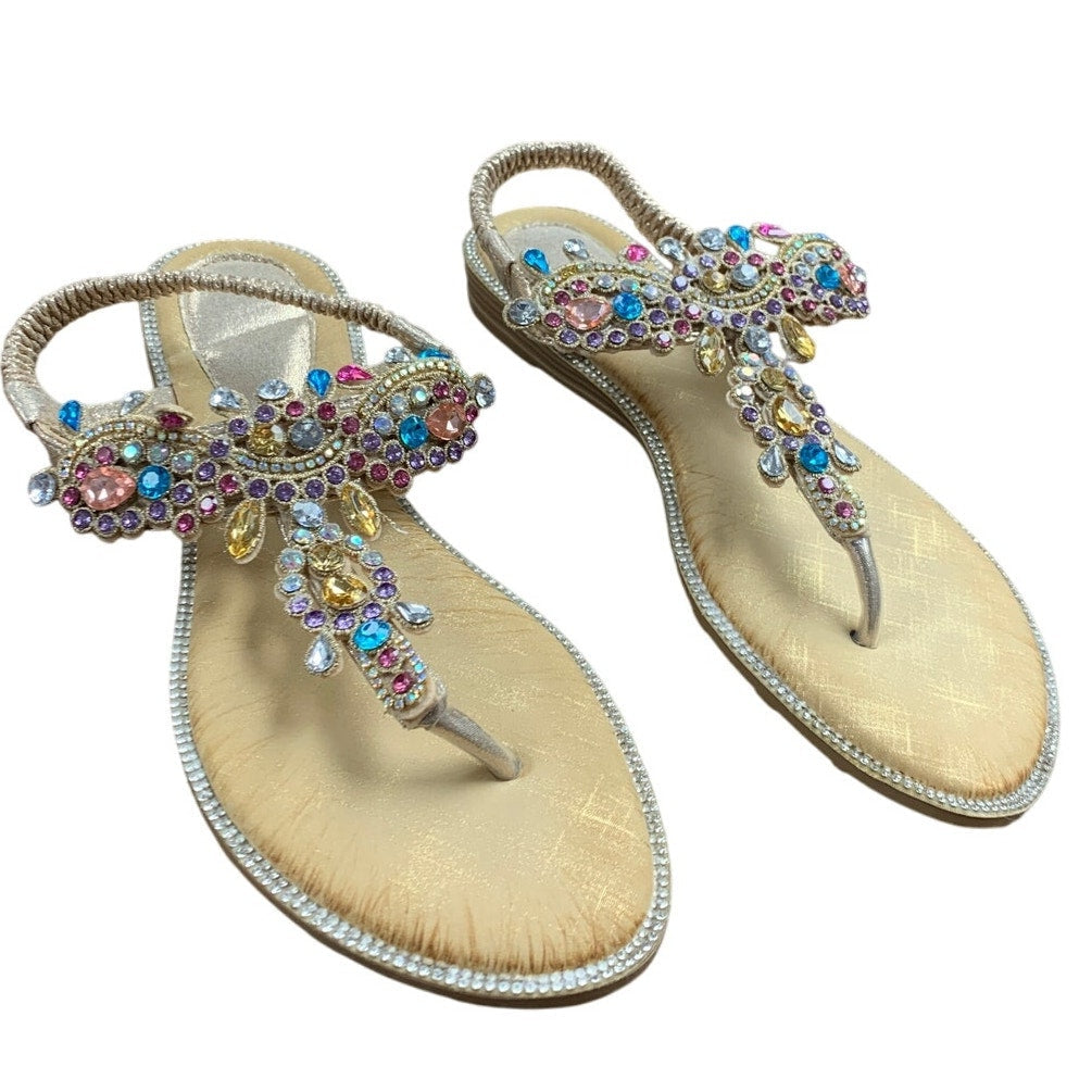 Icker Womens Size 9.5 Rose Gold Rhinestone Sandals Open Round Toe Shoes