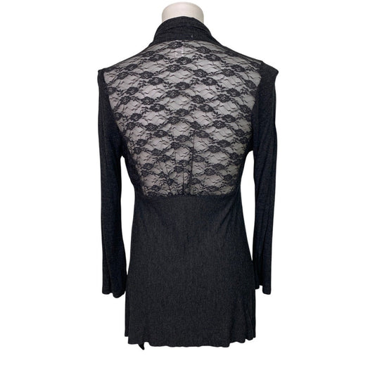 Ambiance Apparel Womens Large Floral Lace Back Long Sleeve Drapey Cardigan