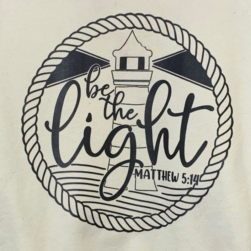 Upcycled Hand Printed Men Medium Be The Light Bible Quote Long Sleeve Sweatshirt