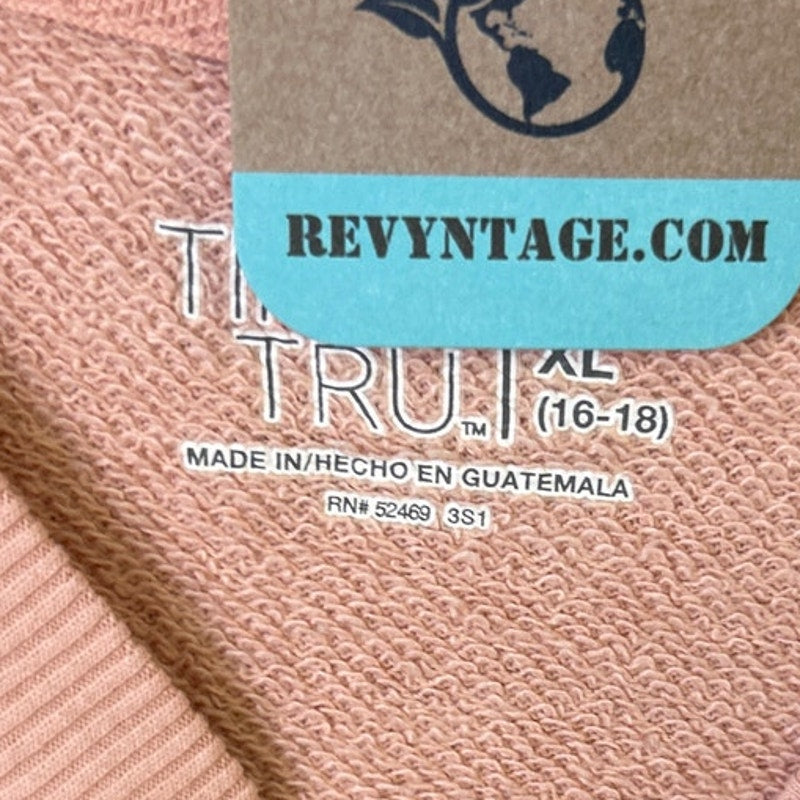 Upcycled Hand Printed Womens XL Pink Praying Mama Long Sleeve Crew Sweatshirt