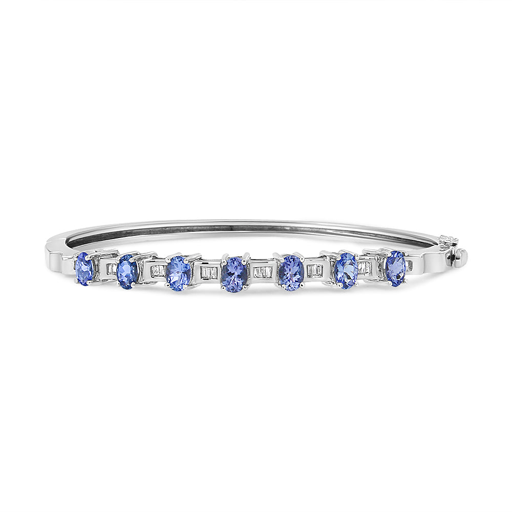 14K White Gold 5 MM Oval Blue Tanzanite and 1/4 Cttw Diamond Bangle (H-I Color, VS2-SI1 Clarity) - Fits wrists up to 7 1/2 Inches-3