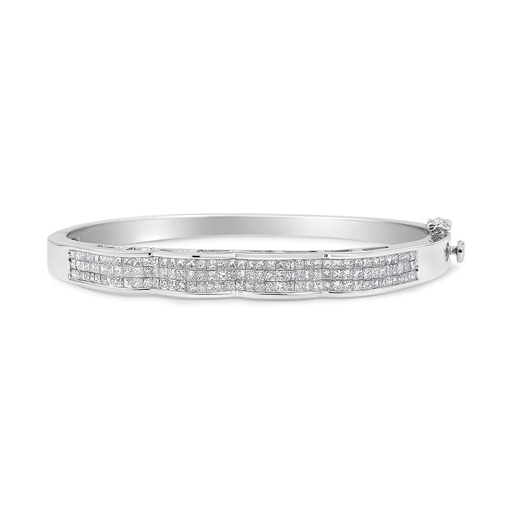 14K White Gold 3 1/3 Cttw Invisible Set Princess-Cut Diamond Wave Bangle Bracelet (H-I Color, SI1-SI2 Clarity) - Size 7"-3
