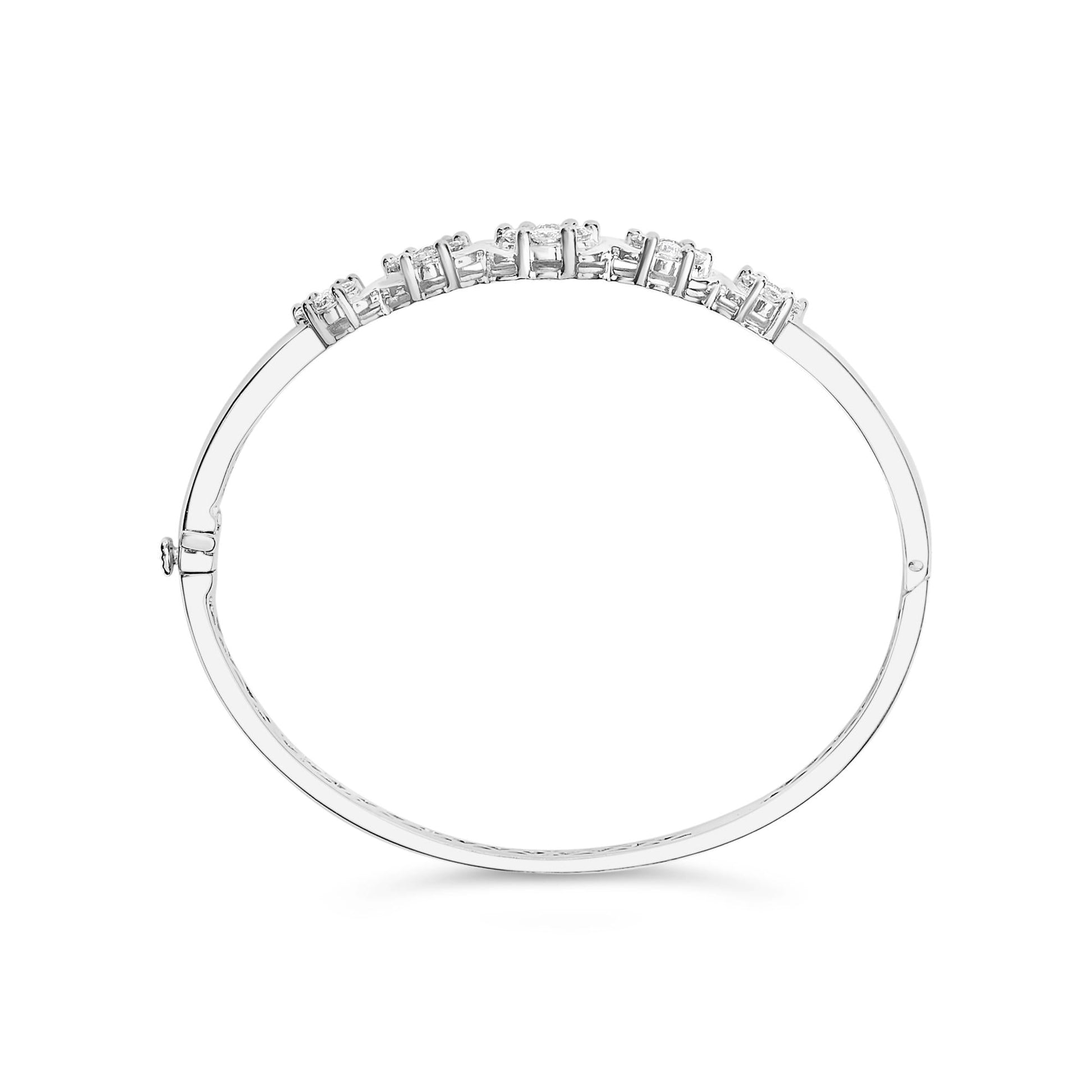 14K White Gold 2 1/2 Cttw Diamond Graduating Floral Cluster Bangle Bracelet (H-I Color, SI1-SI2 Clarity) - Fits Wrists up to 7.25"-3