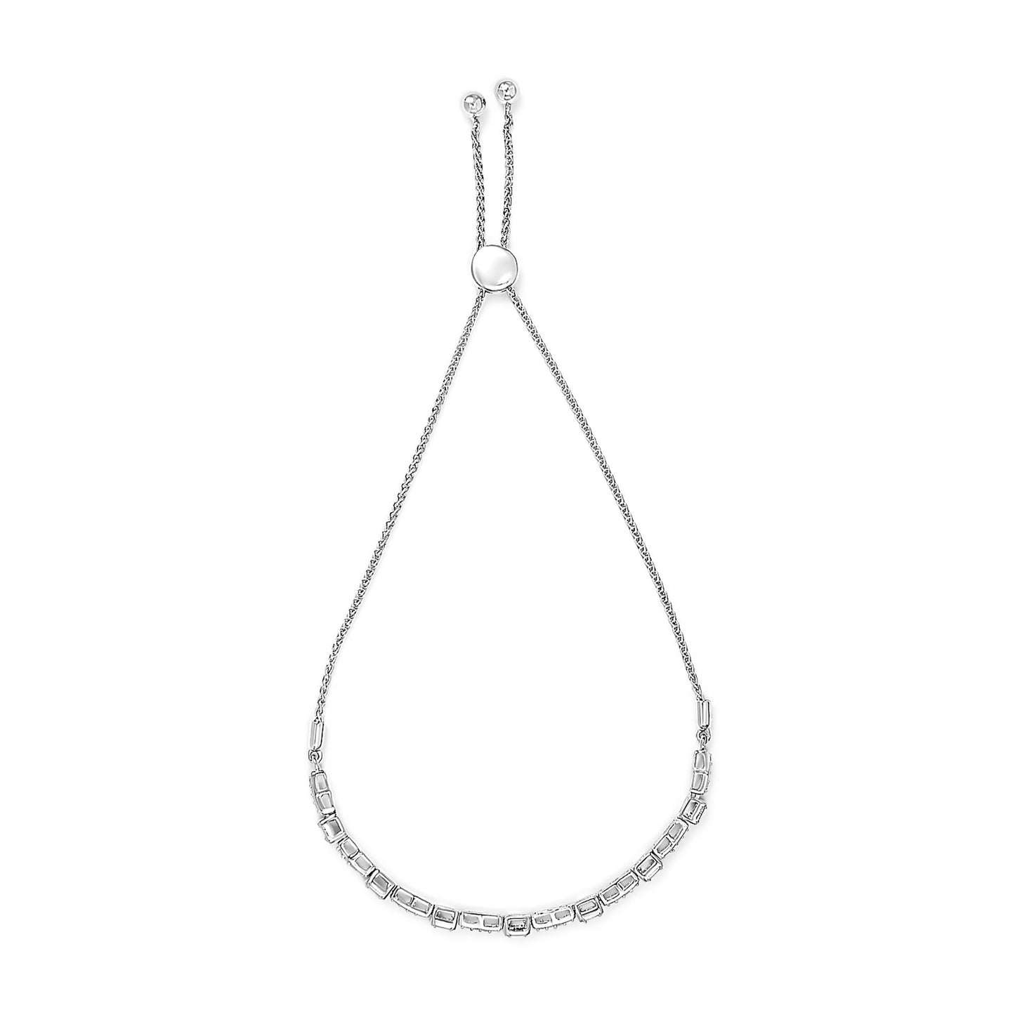 .925 Sterling Silver 1/4 Cttw Diamond 4”-10” Adjustable Bolo Alternating Square and Rectangle Bolo Bracelet (I-J Color, I3 Clarity)-3