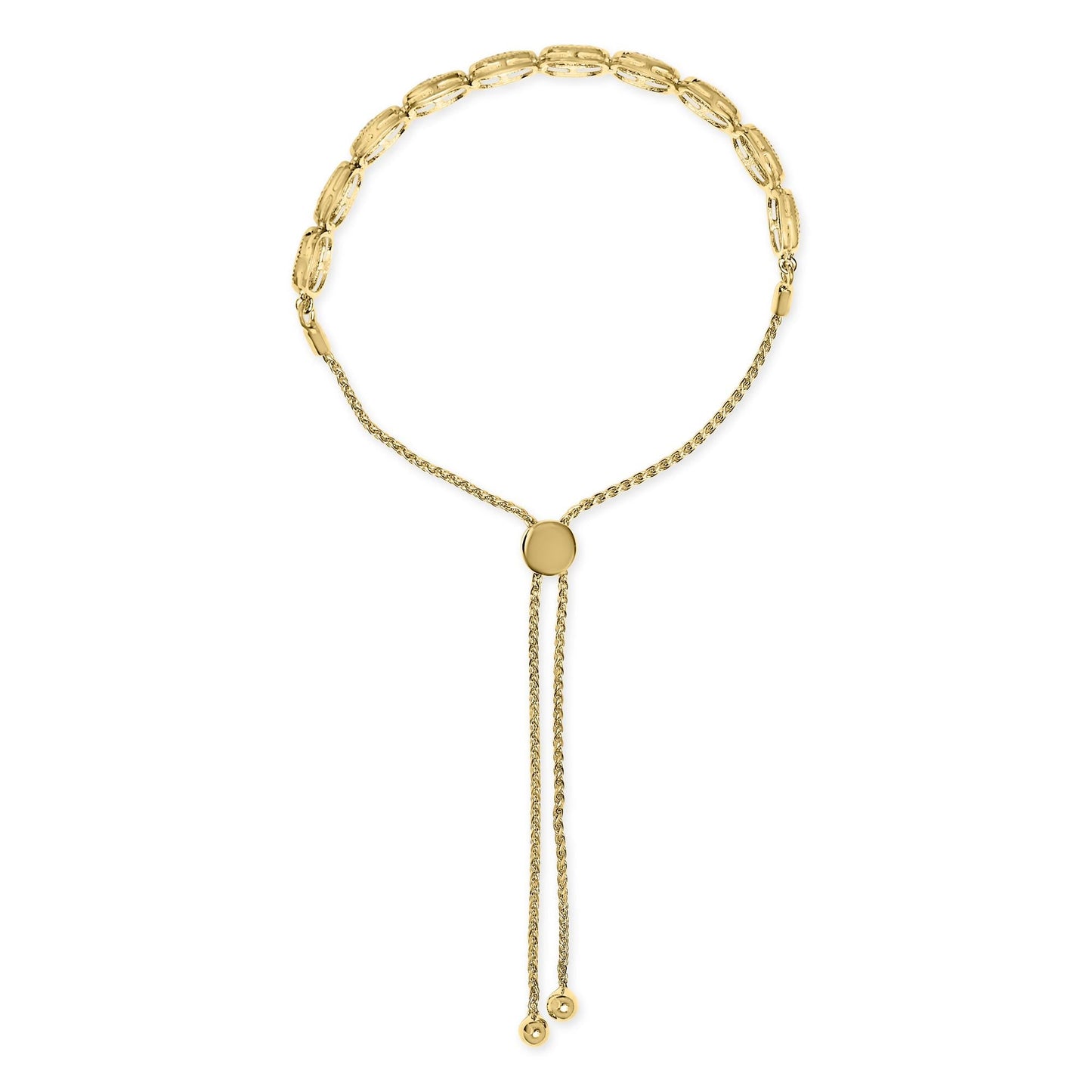 14k Yellow Gold Plated .925 Sterling 5/8 Cttw Diamond Composite Cushion Frame 4”-10” Adjustable Bolo Bracelet (G-H Color, I1-I2 Clarity)-3