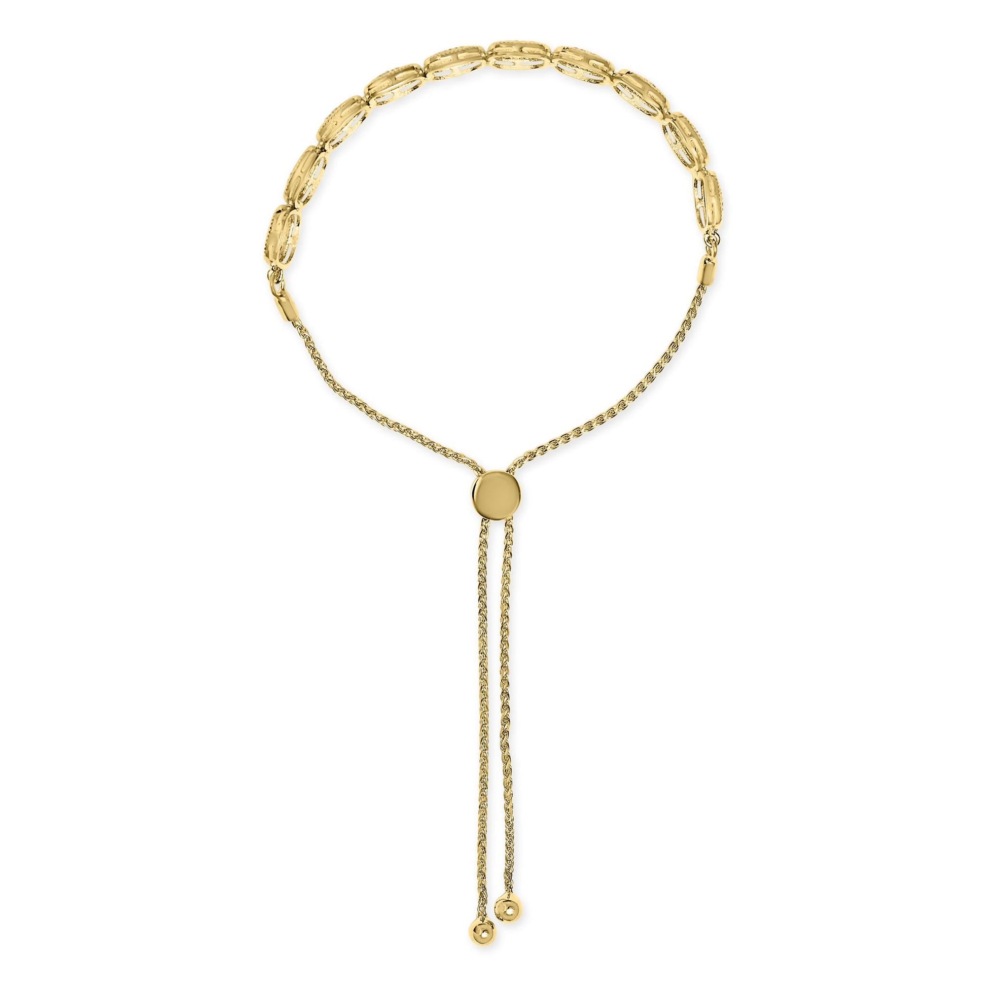 14k Yellow Gold Plated .925 Sterling 5/8 Cttw Diamond Composite Cushion Frame 4”-10” Adjustable Bolo Bracelet (G-H Color, I1-I2 Clarity)-3