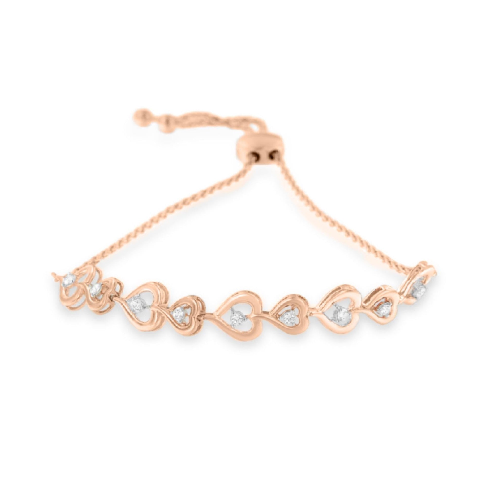 Rose Plated Sterling Silver Diamond Heart-Linked Bolo Bracelet (0.30 cttw, H-I Color, I2-I3 Clarity)-0