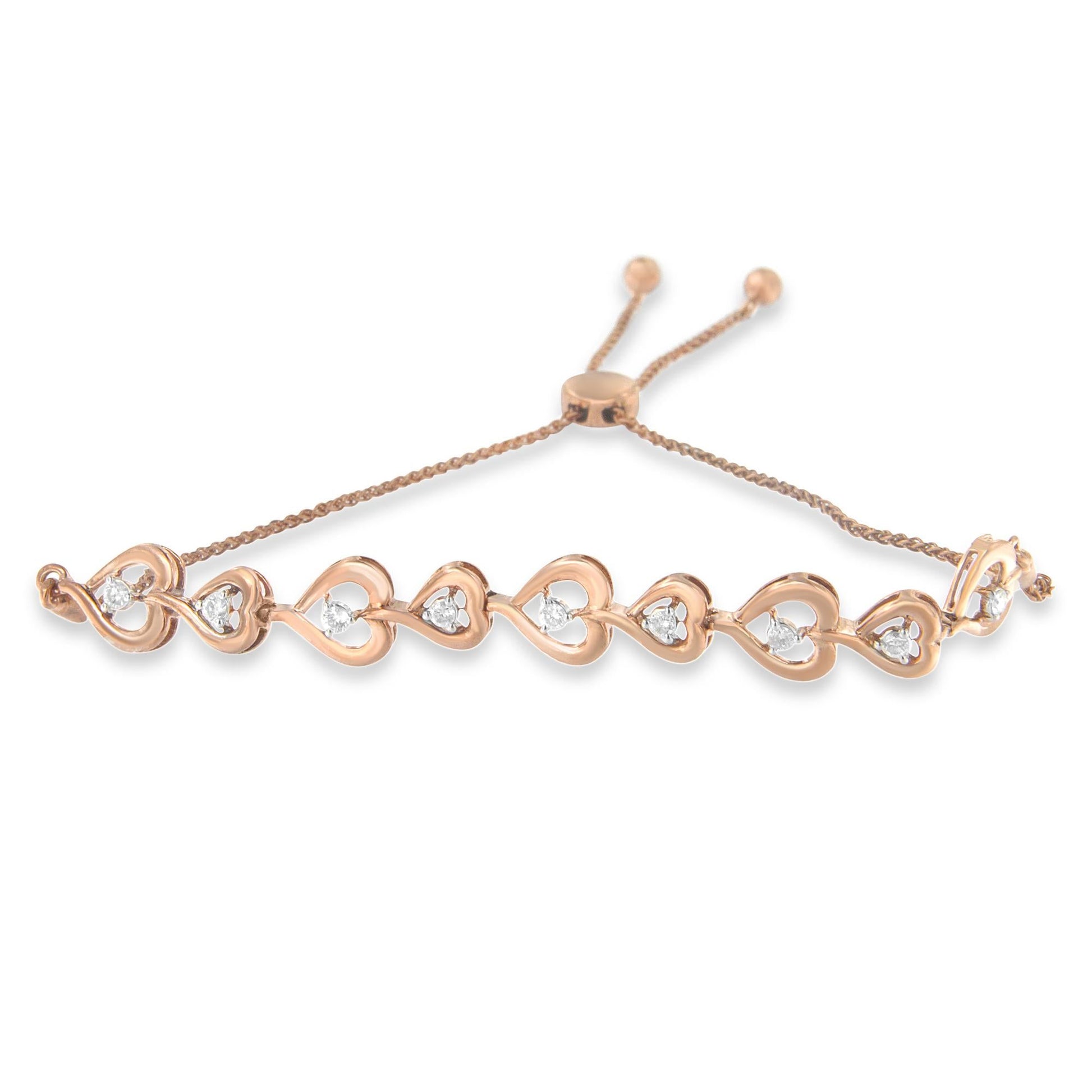 Rose Plated Sterling Silver Diamond Heart-Linked Bolo Bracelet (0.30 cttw, H-I Color, I2-I3 Clarity)-1