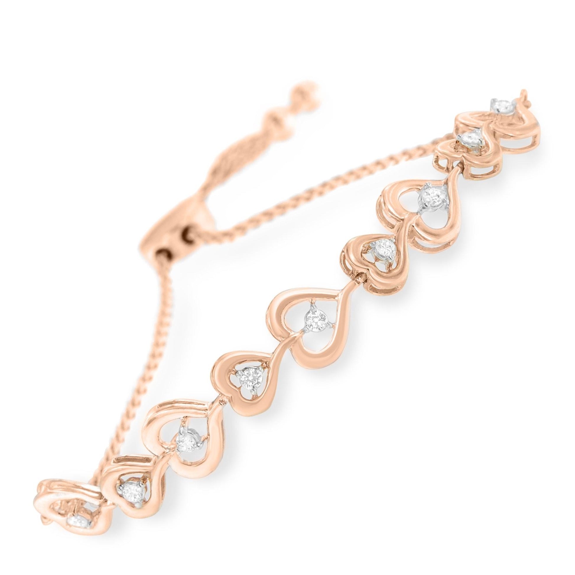 Rose Plated Sterling Silver Diamond Heart-Linked Bolo Bracelet (0.30 cttw, H-I Color, I2-I3 Clarity)-2