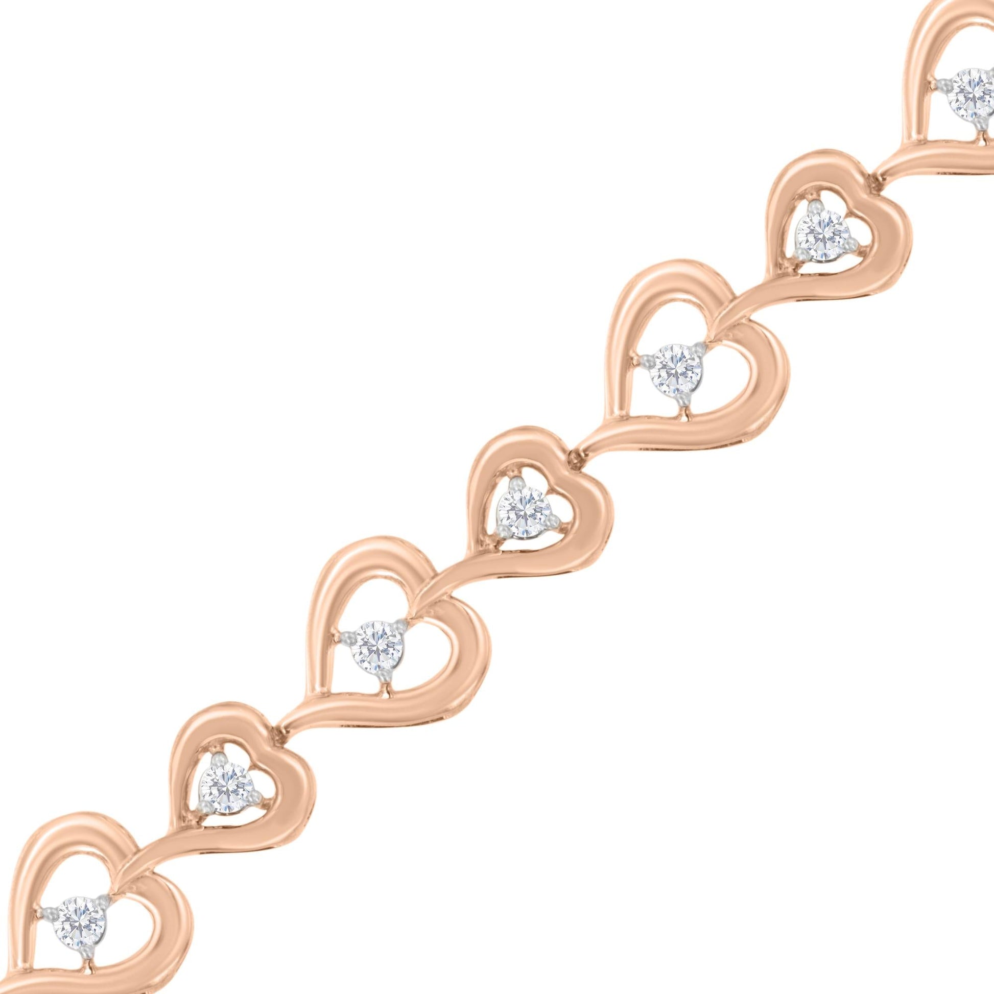 Rose Plated Sterling Silver Diamond Heart-Linked Bolo Bracelet (0.30 cttw, H-I Color, I2-I3 Clarity)-3